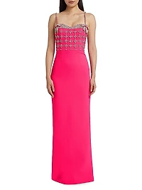Rina Diamanté Crêpe Column Gown