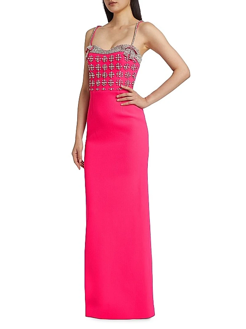 Rina Diamanté Crêpe Column Gown