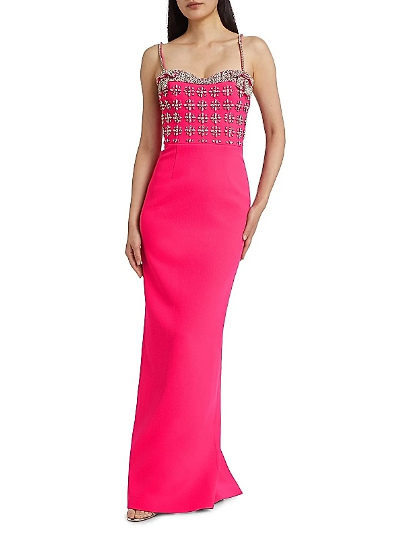 Rina Diamanté Crêpe Column Gown