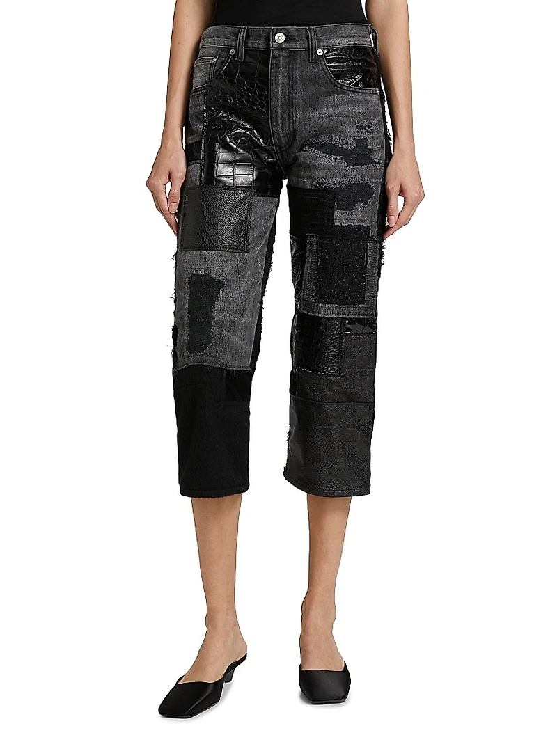 Patchwork Cropped Jeans