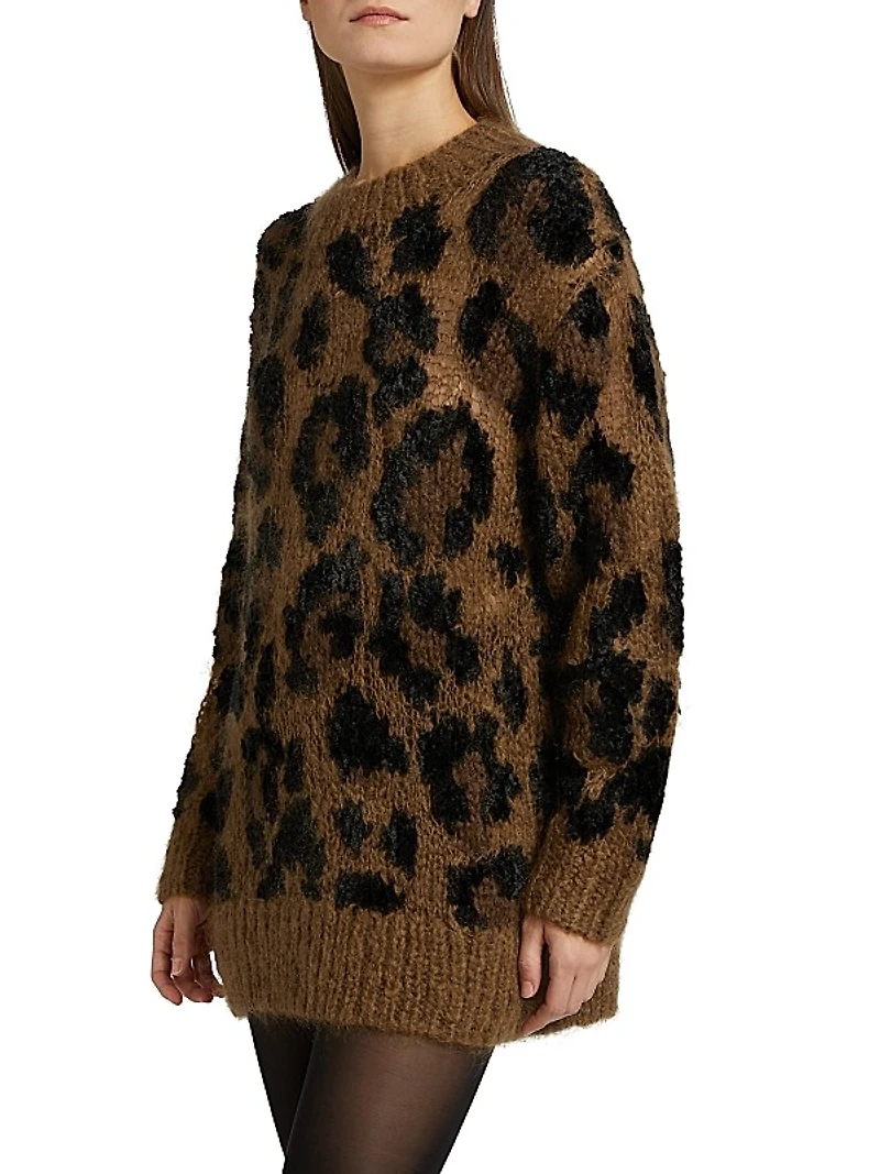 Leopard Pattern Wool-Blend Sweater