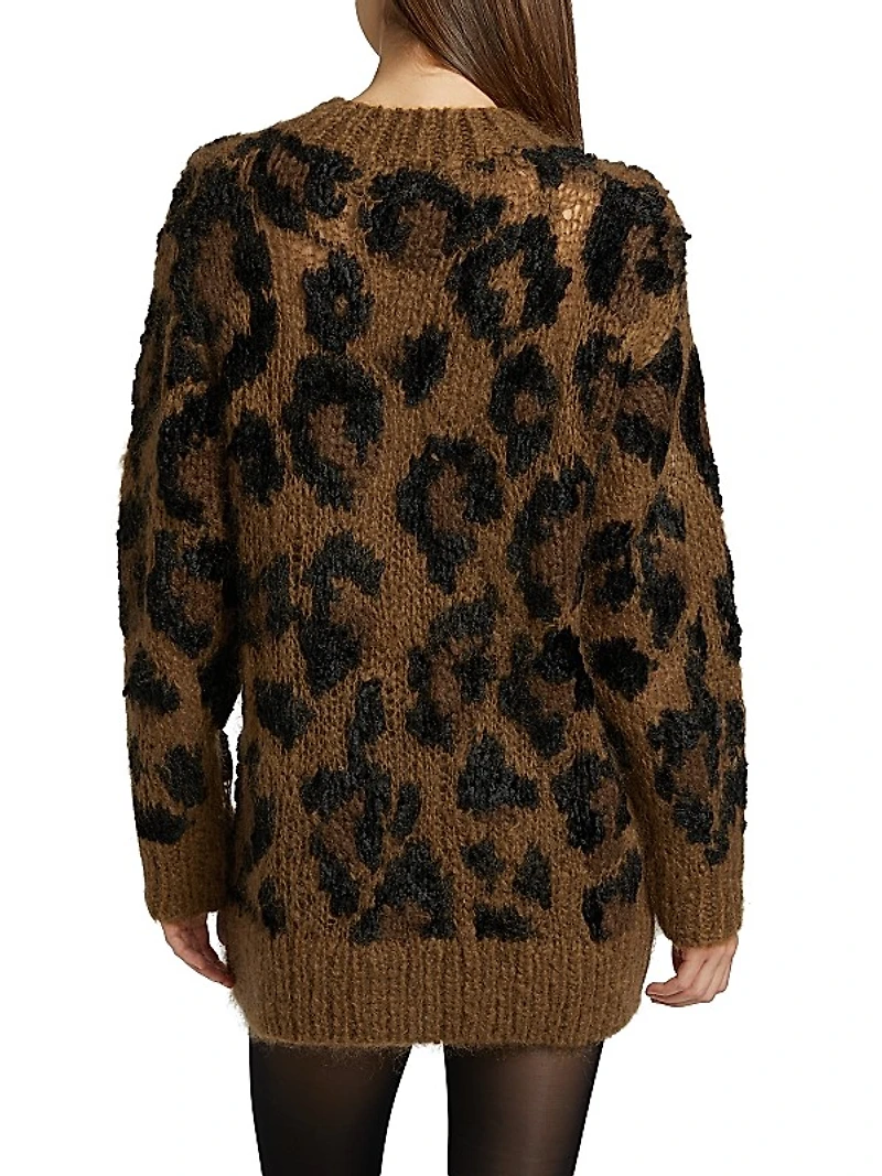 Leopard Pattern Wool-Blend Sweater