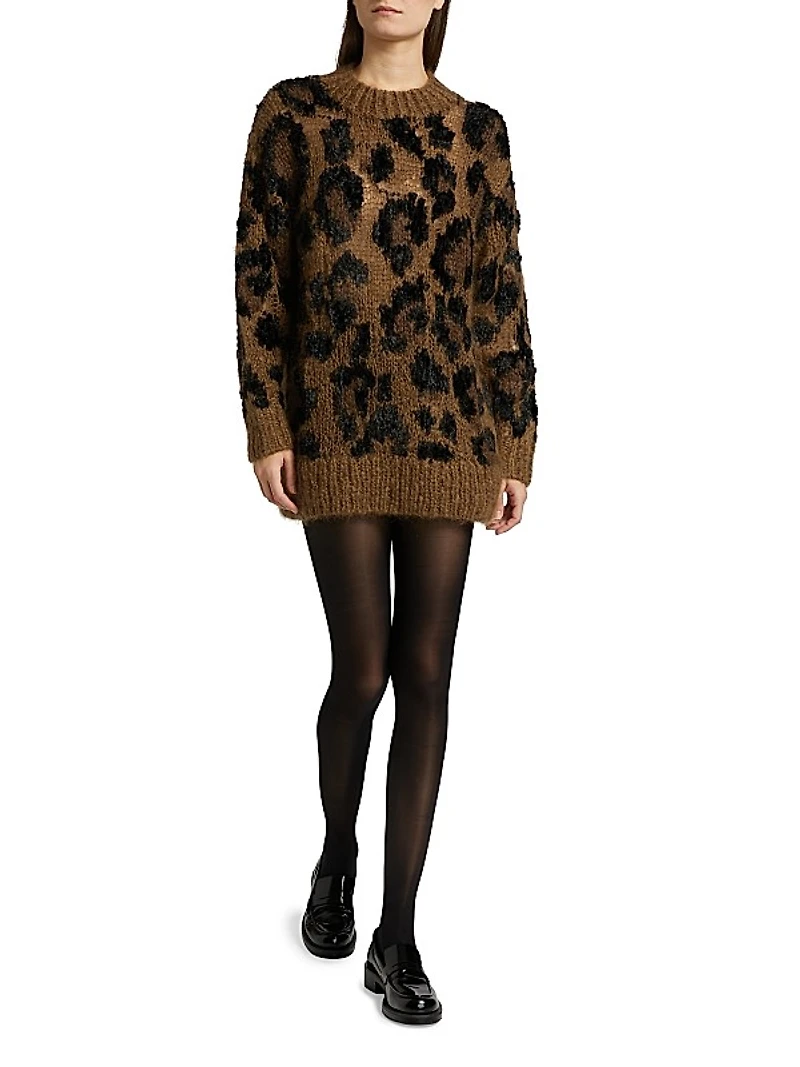 Leopard Pattern Wool-Blend Sweater