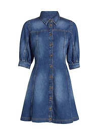 Barb Cotton Denim Puff-Sleeve Minidress