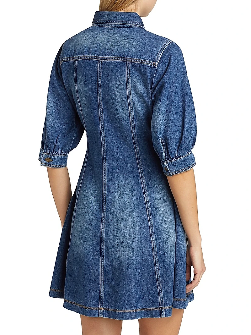 Barb Cotton Denim Puff-Sleeve Minidress