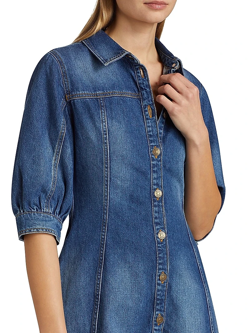Barb Cotton Denim Puff-Sleeve Minidress