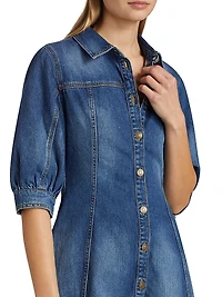 Barb Cotton Denim Puff-Sleeve Minidress