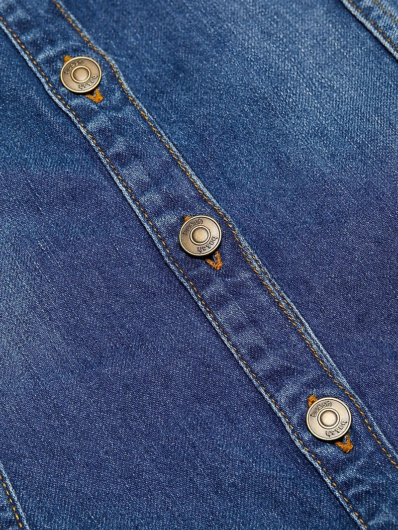 Barb Cotton Denim Puff-Sleeve Minidress