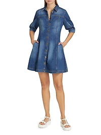 Barb Cotton Denim Puff-Sleeve Minidress