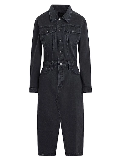 City Denim Long-Sleeve Midi-Dress