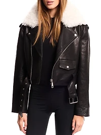 Lainey Leather-Shearling Belted Biker Jacket
