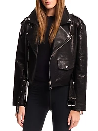 Lainey Leather-Shearling Belted Biker Jacket