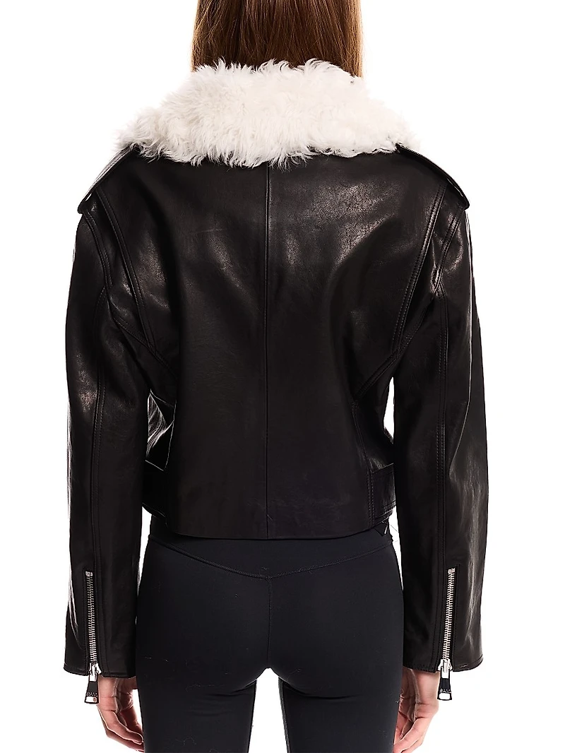 Lainey Leather-Shearling Belted Biker Jacket