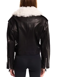 Lainey Leather-Shearling Belted Biker Jacket