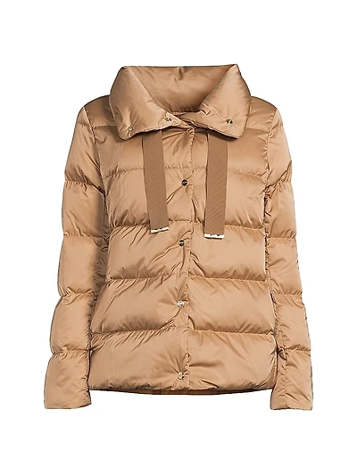 Sateen Drawstring Down Puffer Jacket