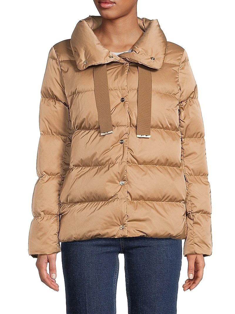 Sateen Drawstring Down Puffer Jacket
