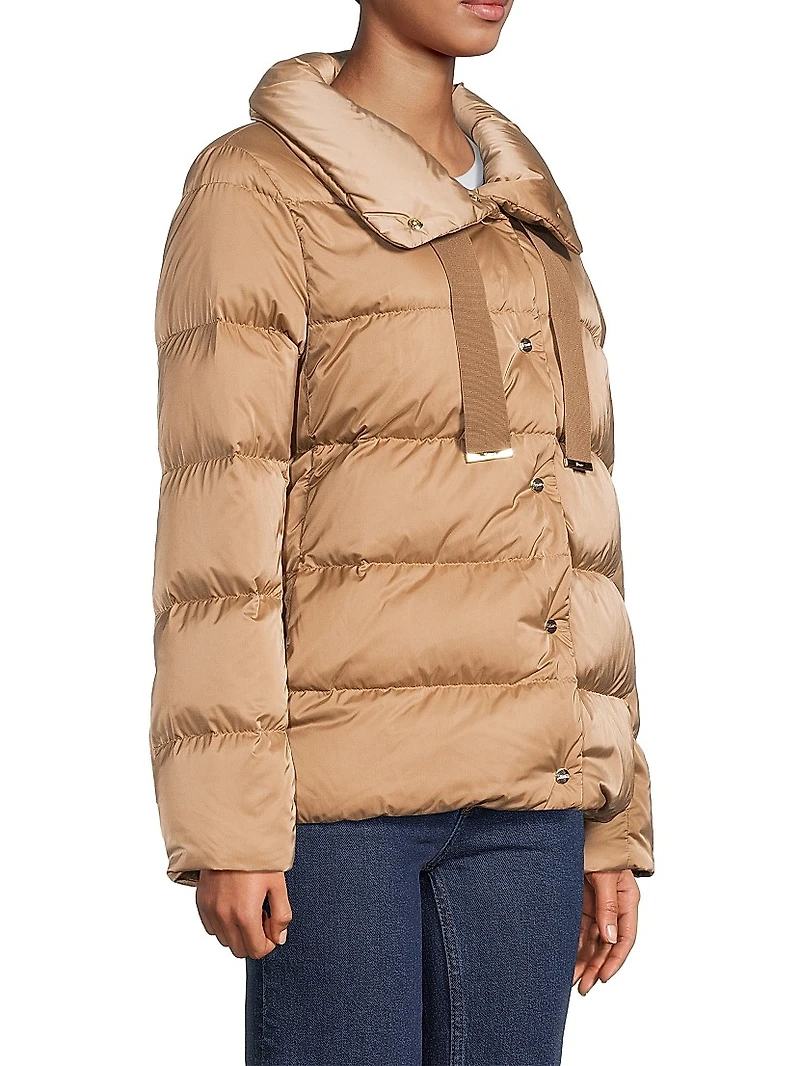 Sateen Drawstring Down Puffer Jacket