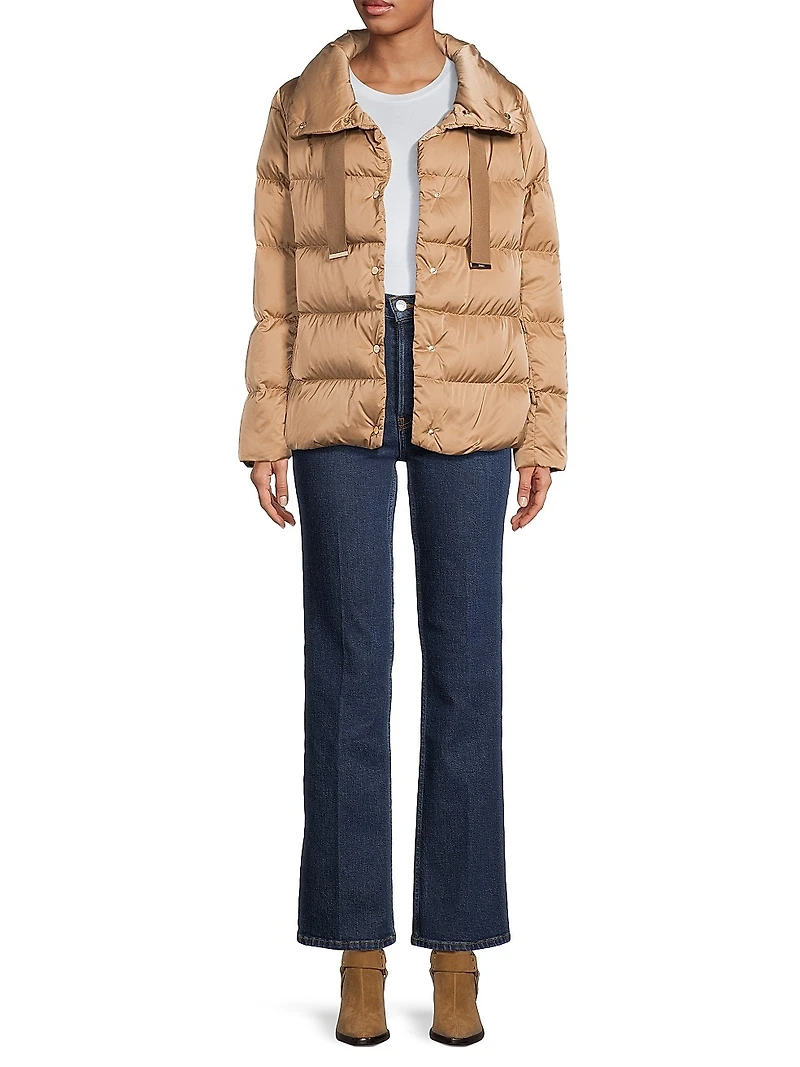 Sateen Drawstring Down Puffer Jacket