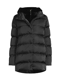 Sateen Faux-Fur Down Puffer Coat