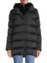 Sateen Faux-Fur Down Puffer Coat