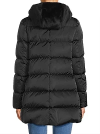 Sateen Faux-Fur Down Puffer Coat