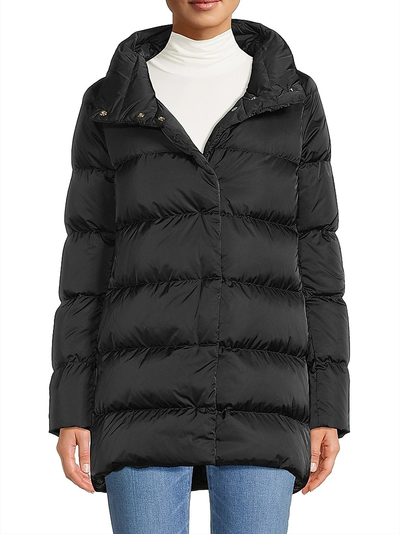 Sateen Faux-Fur Down Puffer Coat