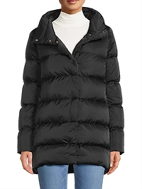 Sateen Faux-Fur Down Puffer Coat