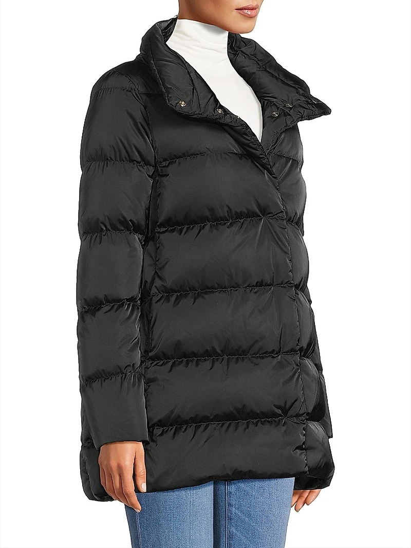 Sateen Faux-Fur Down Puffer Coat