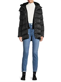 Sateen Faux-Fur Down Puffer Coat