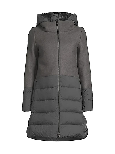 Wool Twill, Quilted Nylon & Down Coat