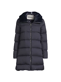 Quilted Faux Fur-Trim A-Line Coat