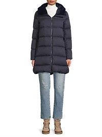 Quilted Faux Fur-Trim A-Line Coat