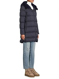 Quilted Faux Fur-Trim A-Line Coat