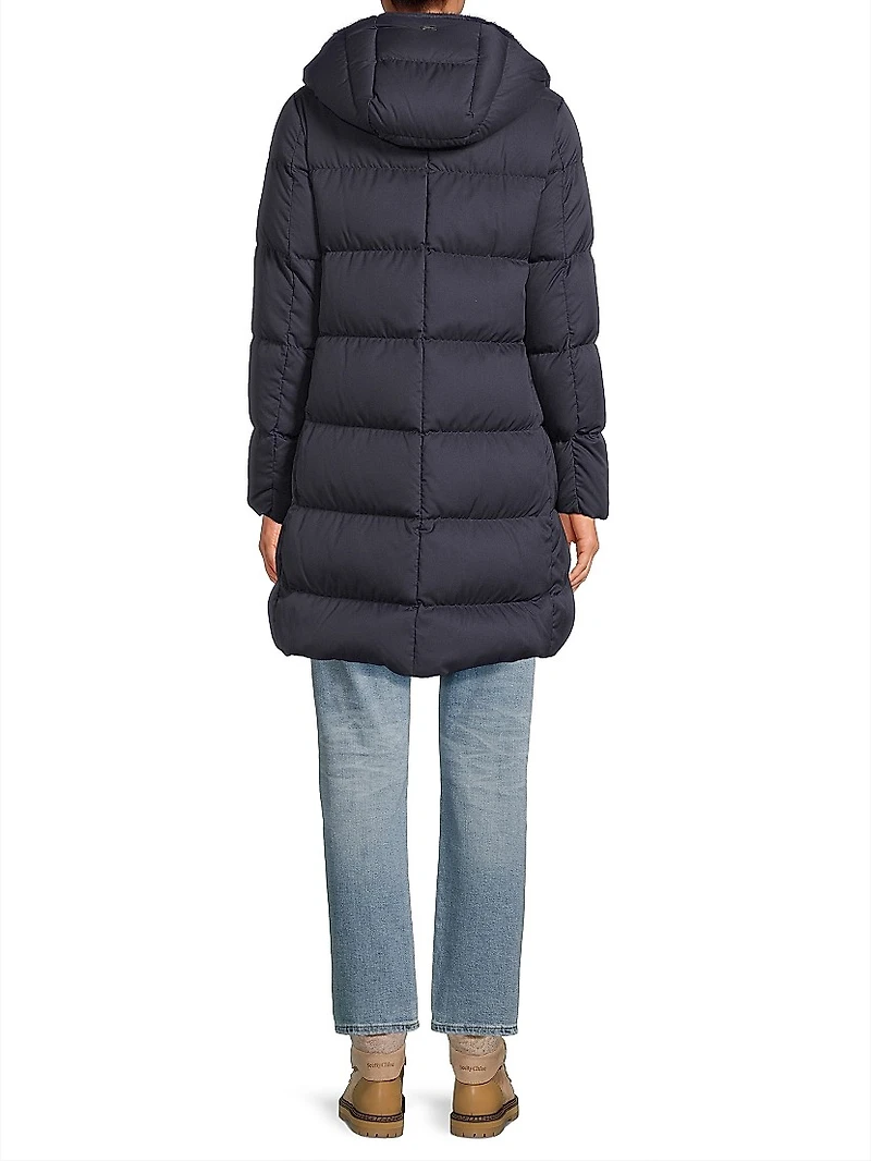 Quilted Faux Fur-Trim A-Line Coat