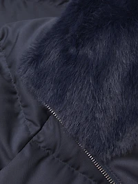 Quilted Faux Fur-Trim A-Line Coat