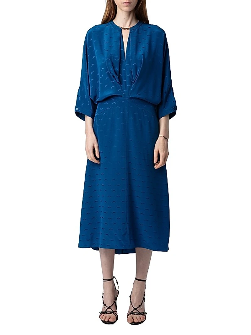 Ritany Silk Jacquard Wings Midi-Dress