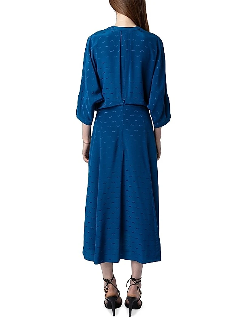 Ritany Silk Jacquard Wings Midi-Dress