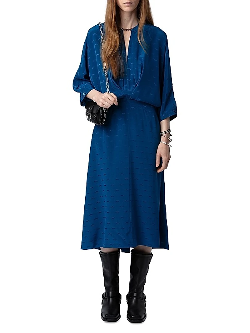 Ritany Silk Jacquard Wings Midi-Dress