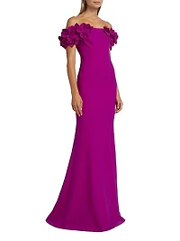 Crepe Petal Off-The-Shoulder Gown