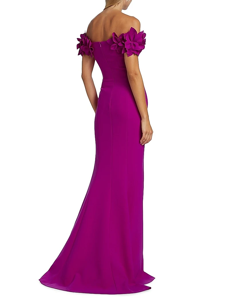 Crepe Petal Off-The-Shoulder Gown