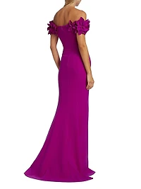 Crepe Petal Off-The-Shoulder Gown