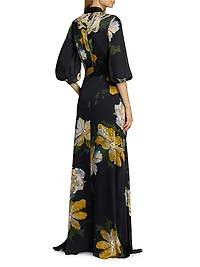 Floral Chiffon Balloon-Sleeve Shirt Gown