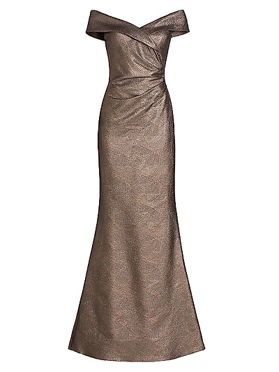Metallic Jacquard Off-The-Shoulder Gown