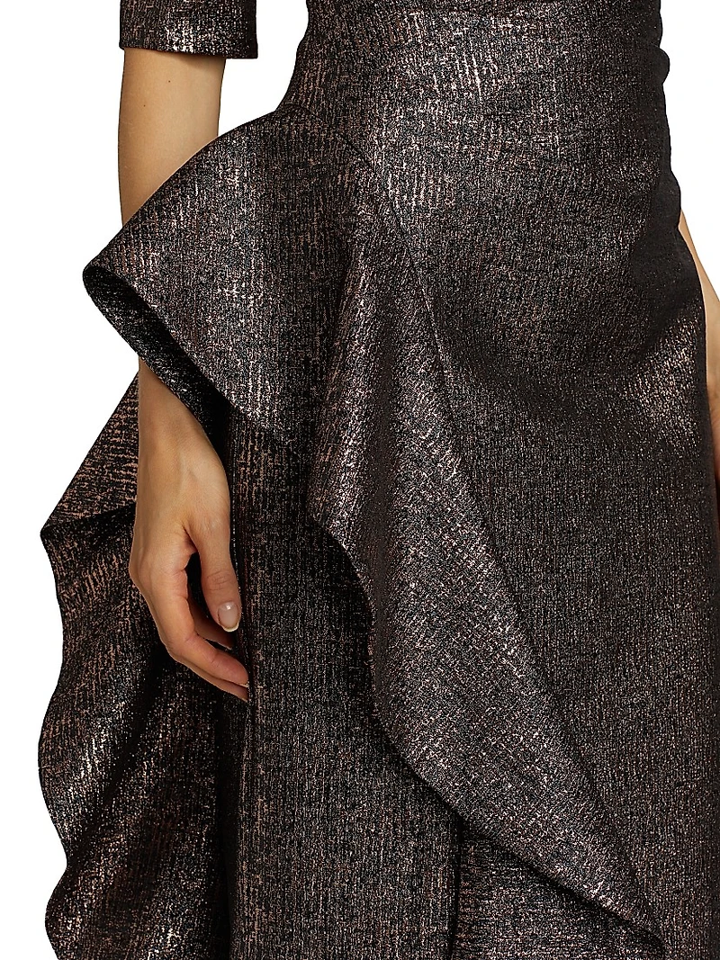 Metallic Jacquard Off-The-Shoulder Gown