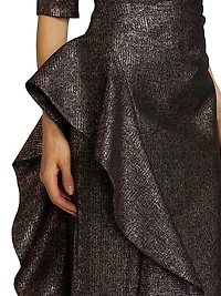 Metallic Jacquard Off-The-Shoulder Gown