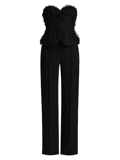 Applique-on-Lace Bustier Jumpsuit