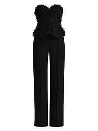 Applique-on-Lace Bustier Jumpsuit