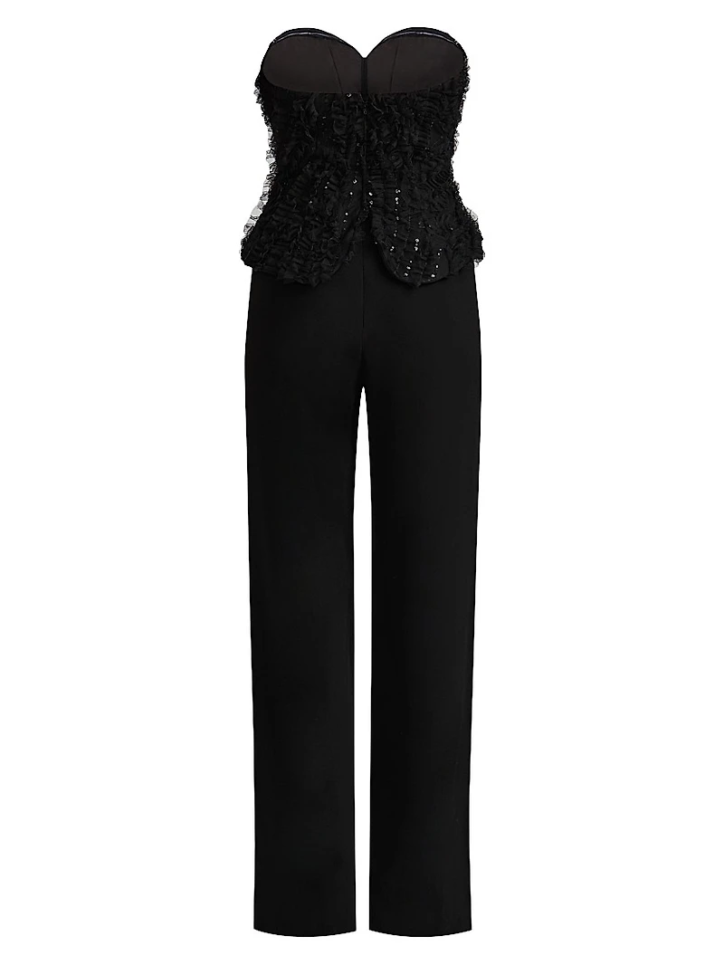 Applique-on-Lace Bustier Jumpsuit