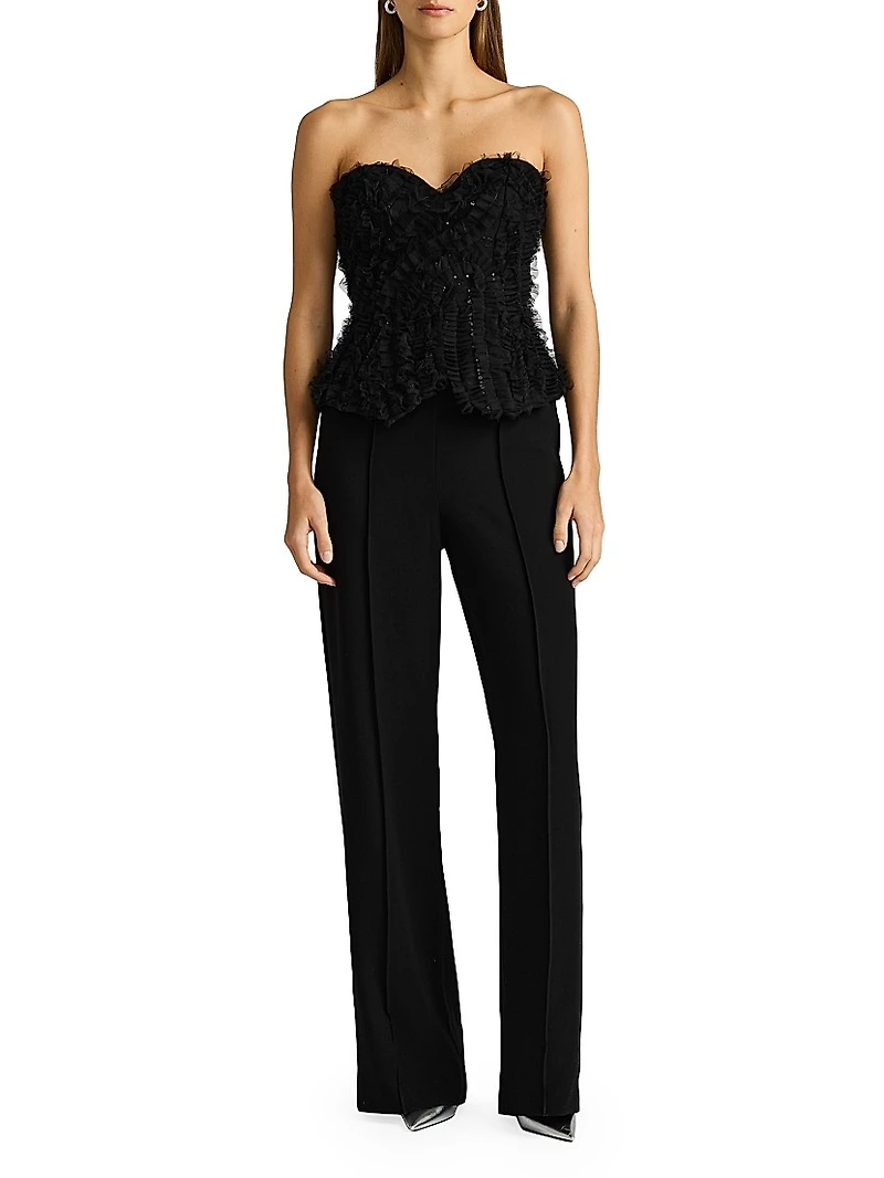 Applique-on-Lace Bustier Jumpsuit