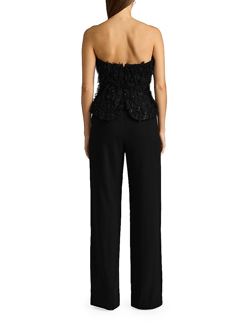 Applique-on-Lace Bustier Jumpsuit